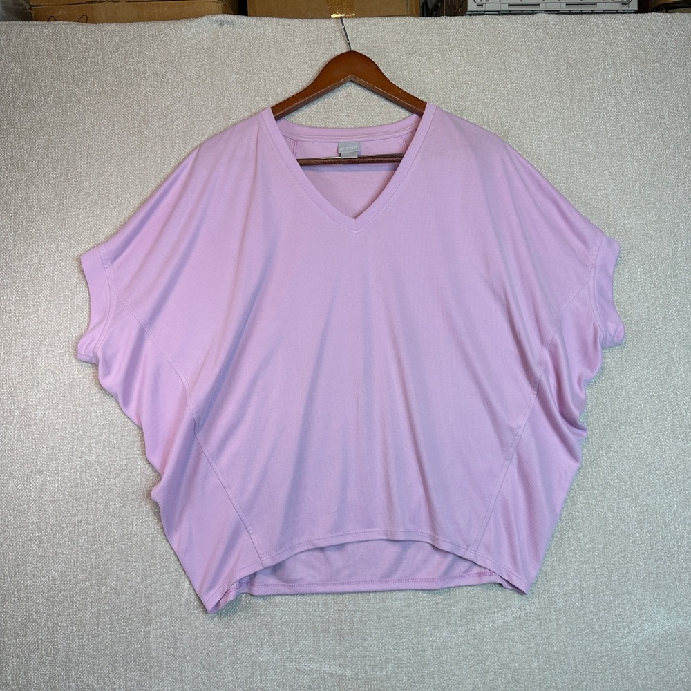 Chicos Zenergy Orchid Pink Ribbed V-Neck Dolman Sleeve Top Size 2 L XL Cottage